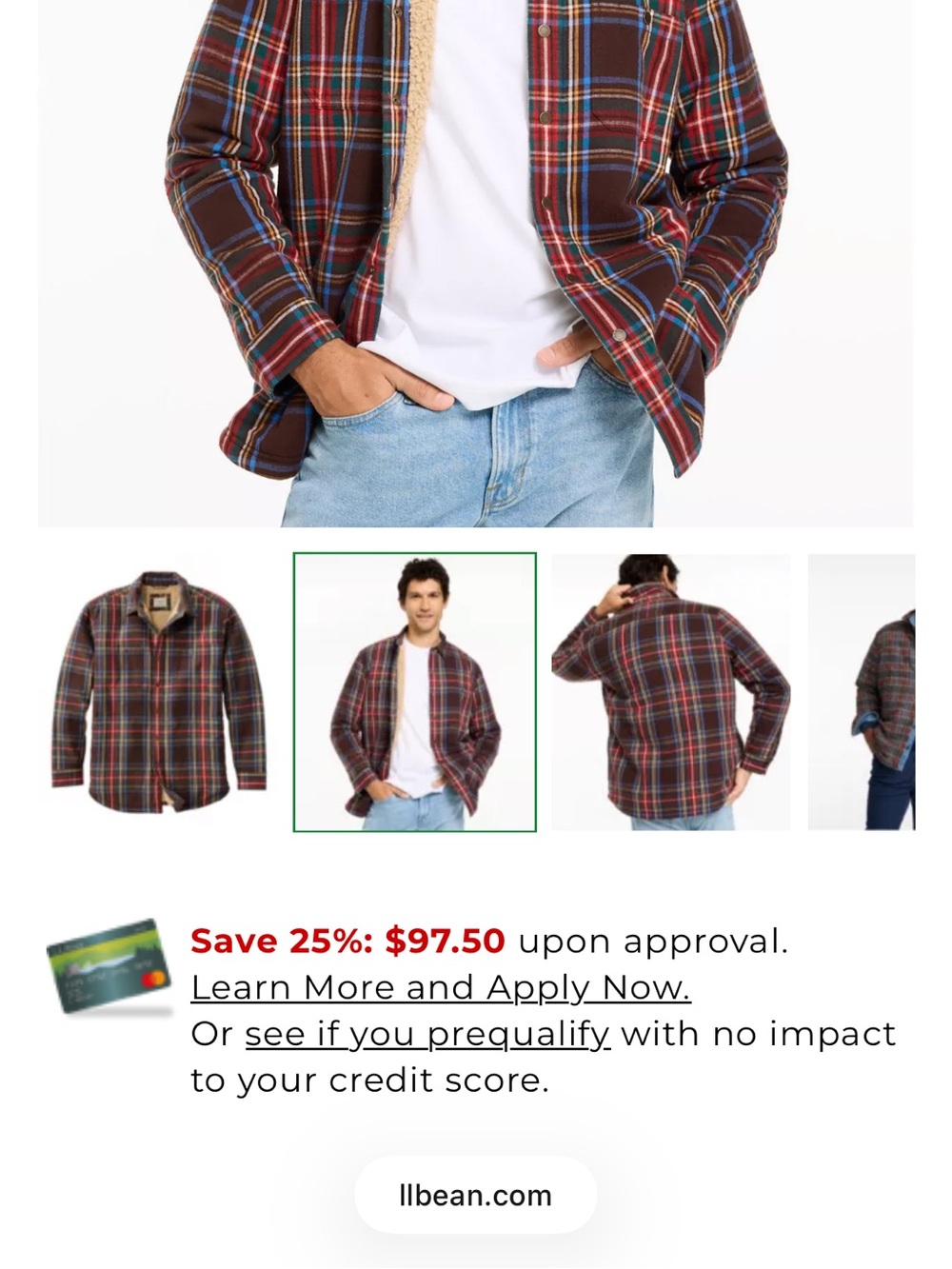L.L. Bean Gray Red Plaid Sherpa-Lined Shirt Jacket